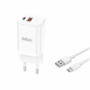 Chargeur Inkax HC-05 20W 2 Ports USB/Type-C + Câble Micro USB
