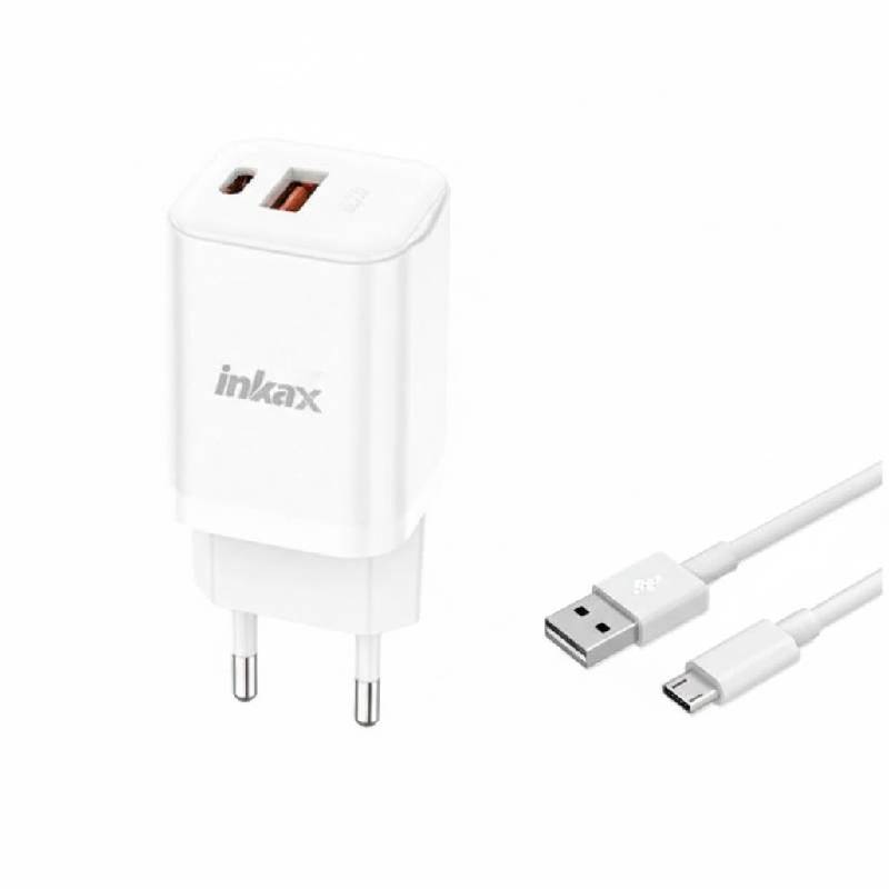 Chargeur Inkax HC-05 20W 2 Ports USB/Type-C + Câble Micro USB - Photo 2