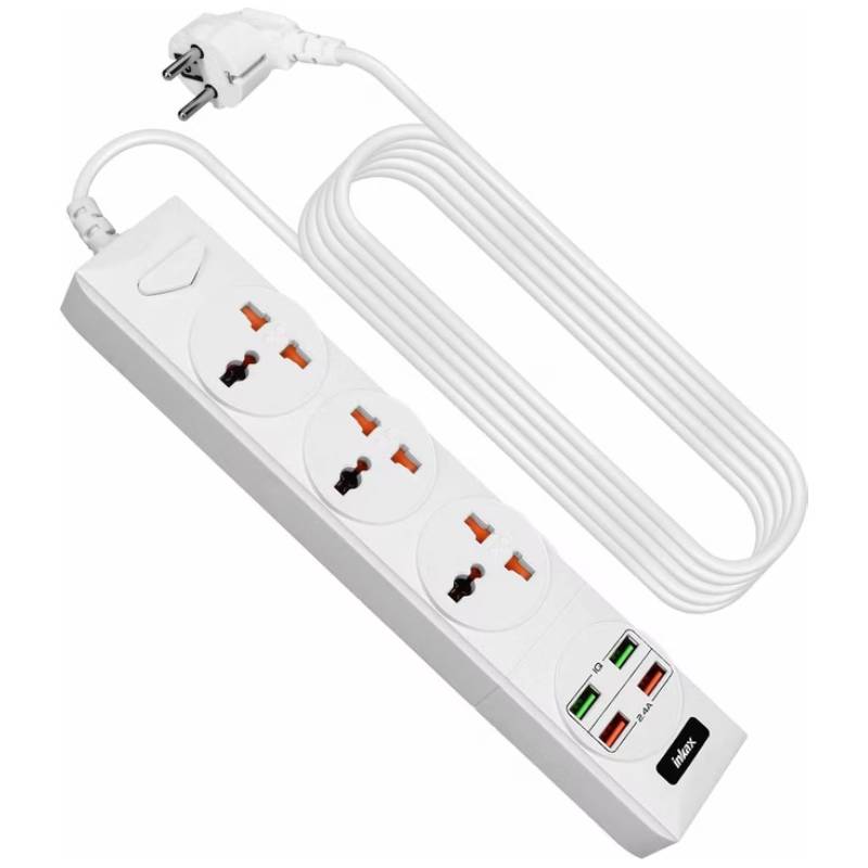 Multiprises INKAX BKL-01 3P + 4USB 250V 10A - Blanc - Photo 1