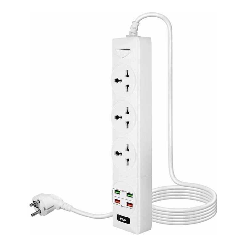 Multiprises INKAX BKL-01 3P + 4USB 250V 10A - Blanc - Photo 2