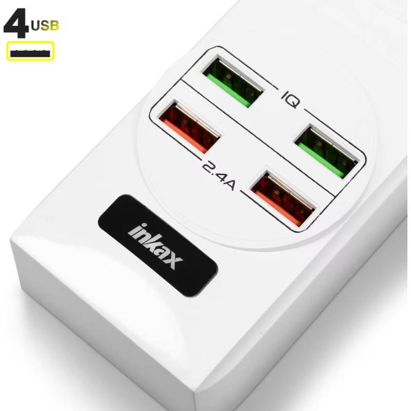 Multiprises INKAX BKL-01 3P + 4USB 250V 10A - Blanc - Photo 3