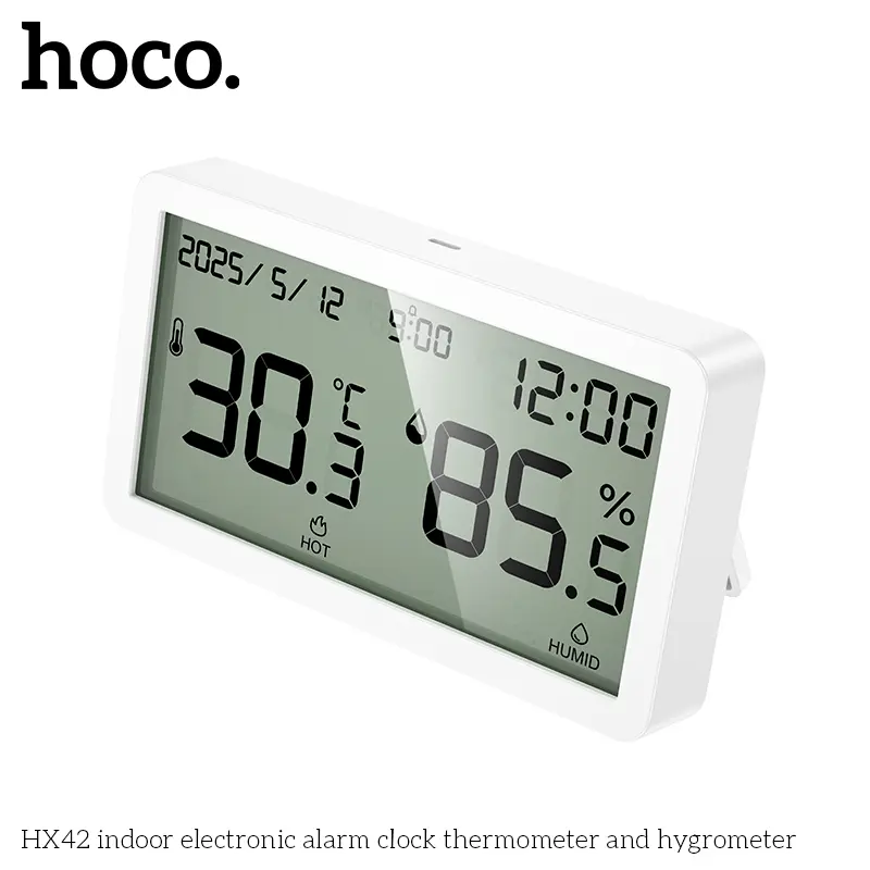 Réveil Électronique d'Intérieur HOCO HX42 avec Thermomètre et Hygromètre